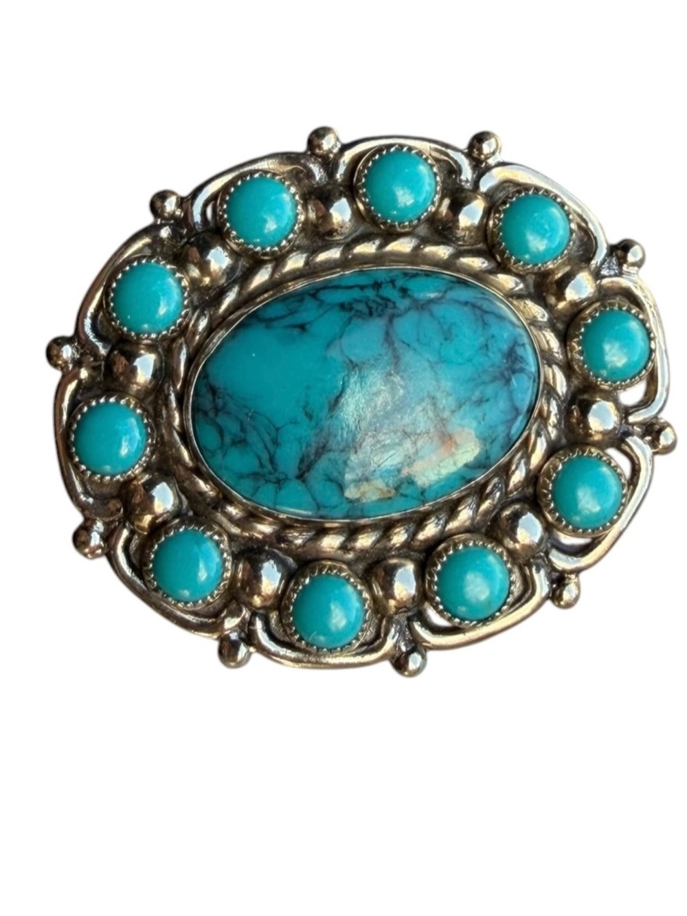 Bell Trading Post Sterling Silver Turquoise Brooch Pin Mid Century - Picture 5 of 5